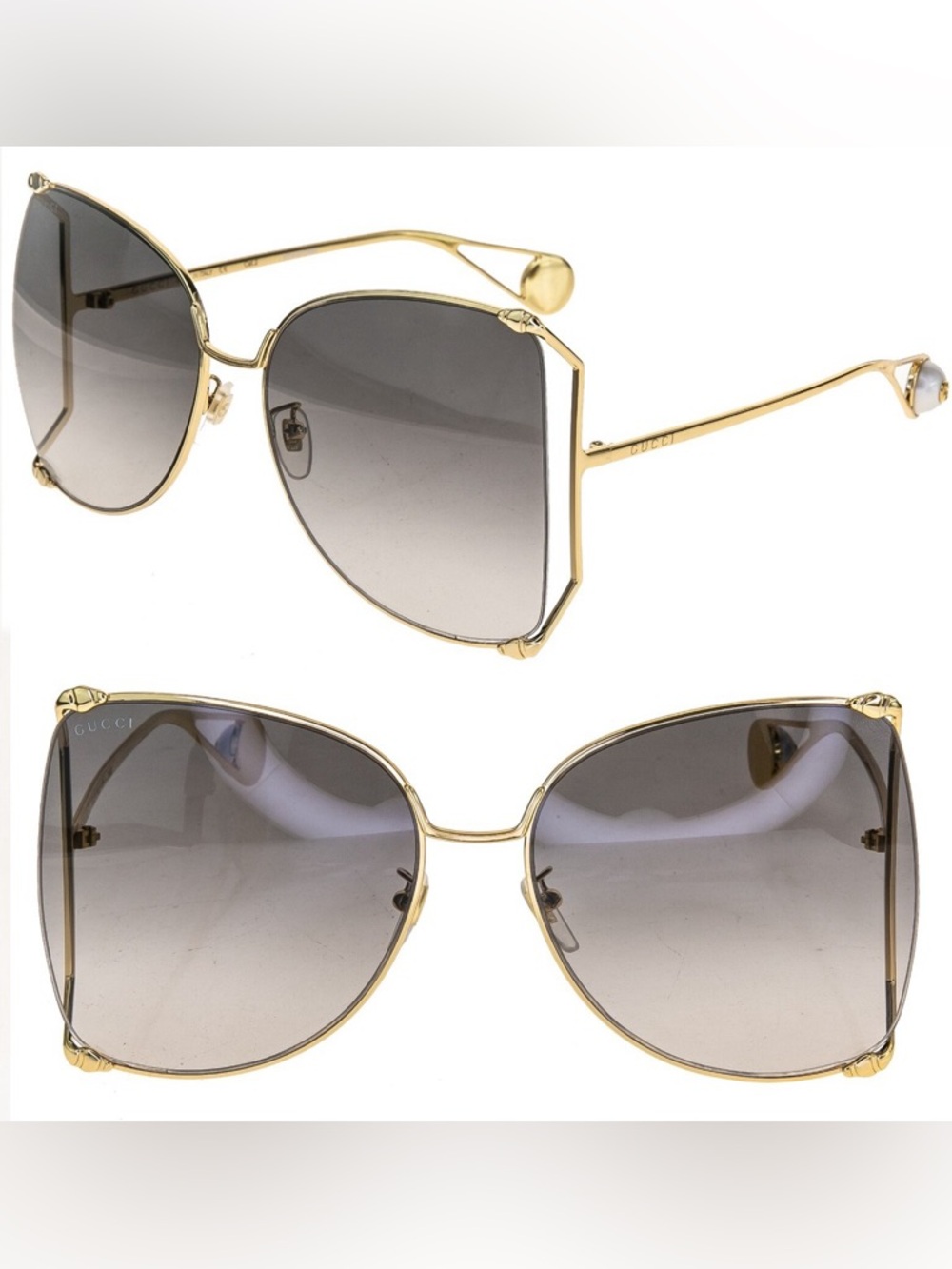 Gucci Gold Frame Gray Gradient Lens Women's Sunglasses